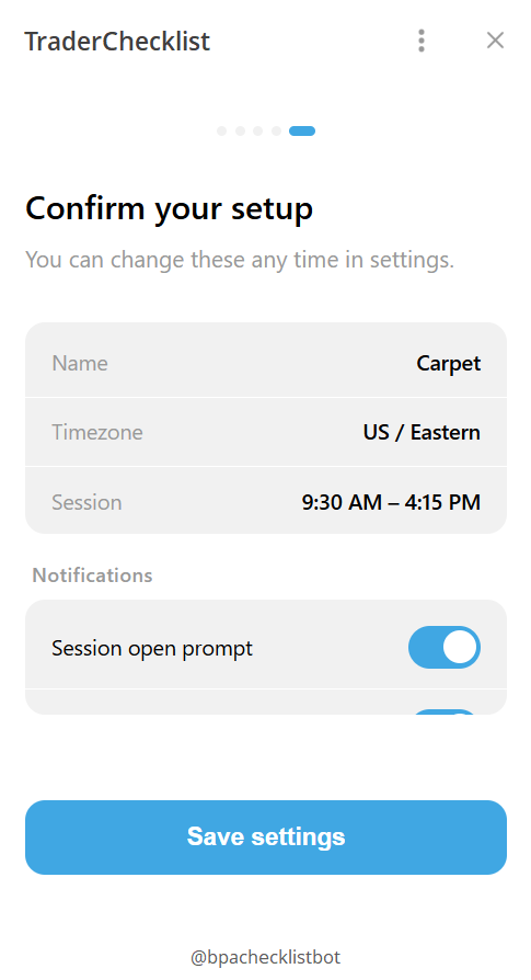 Onboarding step 4 — confirm your setup.