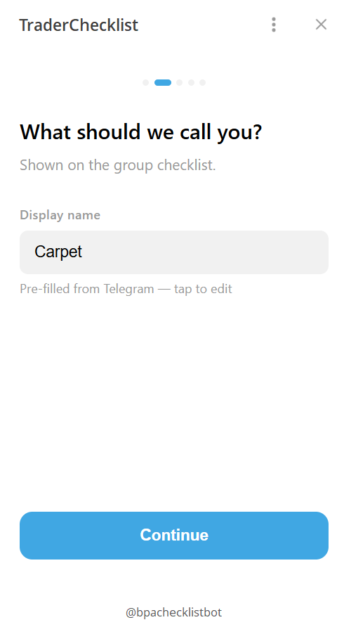 Onboarding step 1 — your name.
